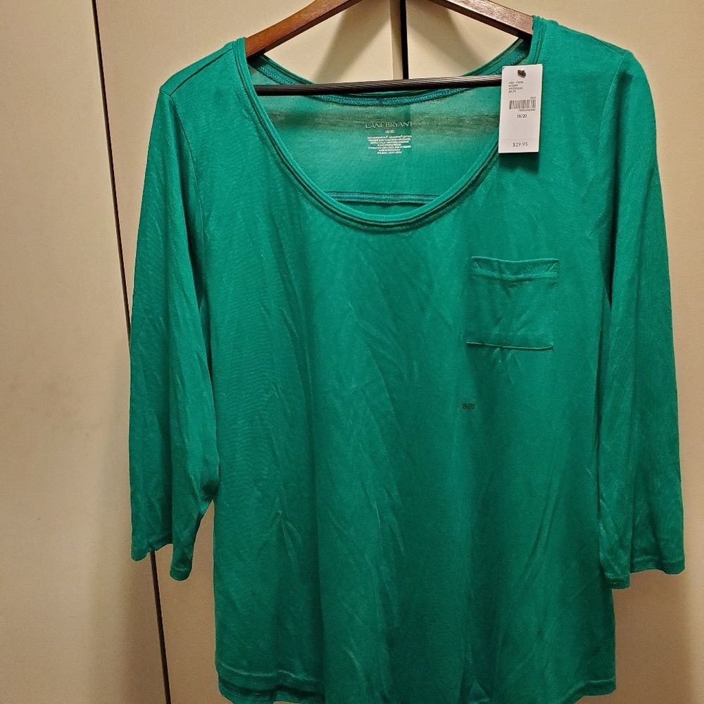 NWT Lane Bryant Pocket Tee 3/4 Sleeve Green 18/20